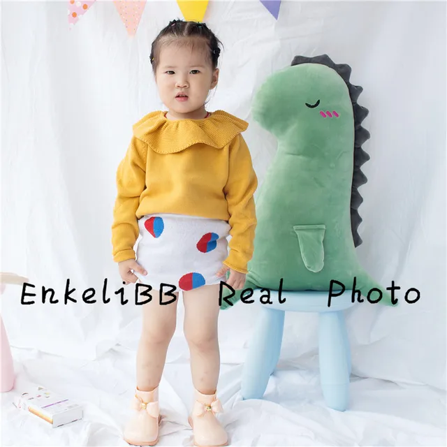 EnkeliBB Cute Solid Ruffle Collar Sweater Kid Winter Warm Sweater Toddler Girls Korea Style Long Sleeve Crochet Tops