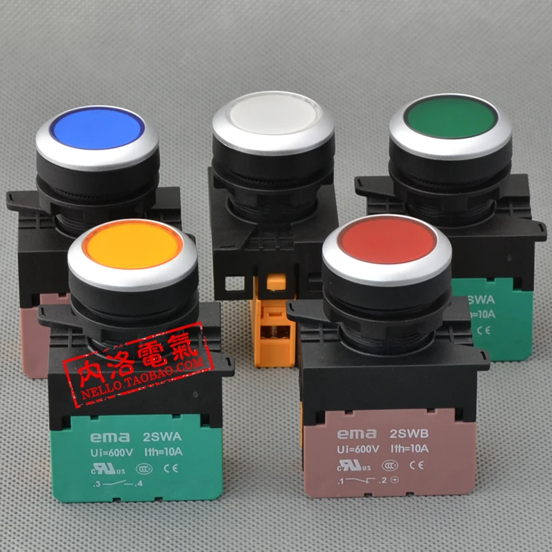 

[SA]EMA 22mm illuminated pushbutton switch E2P1 * .A self-locking AC110 / 220V 1NO or 1NC--10pcs/lot