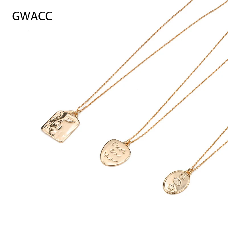 

GWACC Vintage Carved Coin Necklace For Women Fashion Gold Color Sweater Necklace Long Pendant Chain Necklaces Boho Jewelry