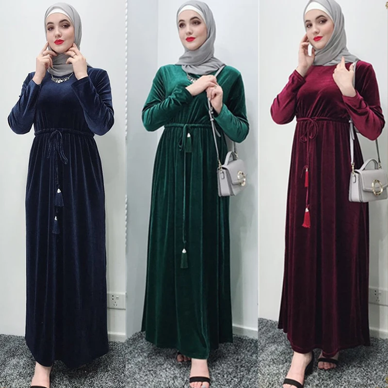 

Velvet Vestidos Musulmanes Kaftan Abaya Robe Femme Dubai Arabic Muslim Hijab Dress Women Caftan Elbise Islamic Clothing Sukienka