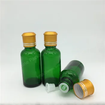 

Hot sale 10pcs/Lot 30ml Green Glass Eliquid Bottle With Golden Screw On Caps, Cosmetic Packaging