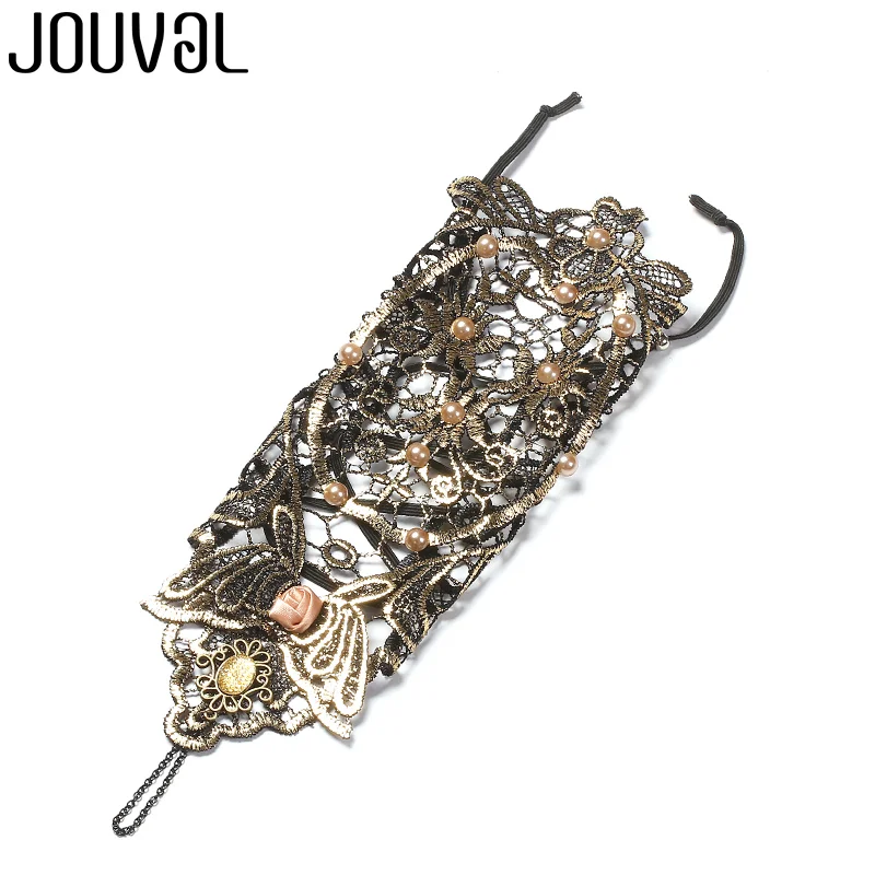 Женский готический браслет JOUVAL черный и золотой кружевной ручной работы с