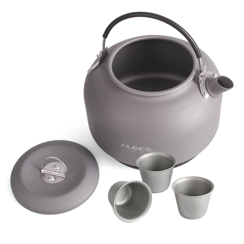 

ALOCS 1.4L Kettle Water Teapot with Titanium Cups Hiking Coffee Pot Portable Kettle Camping Outdoor Cookware Tea Pot