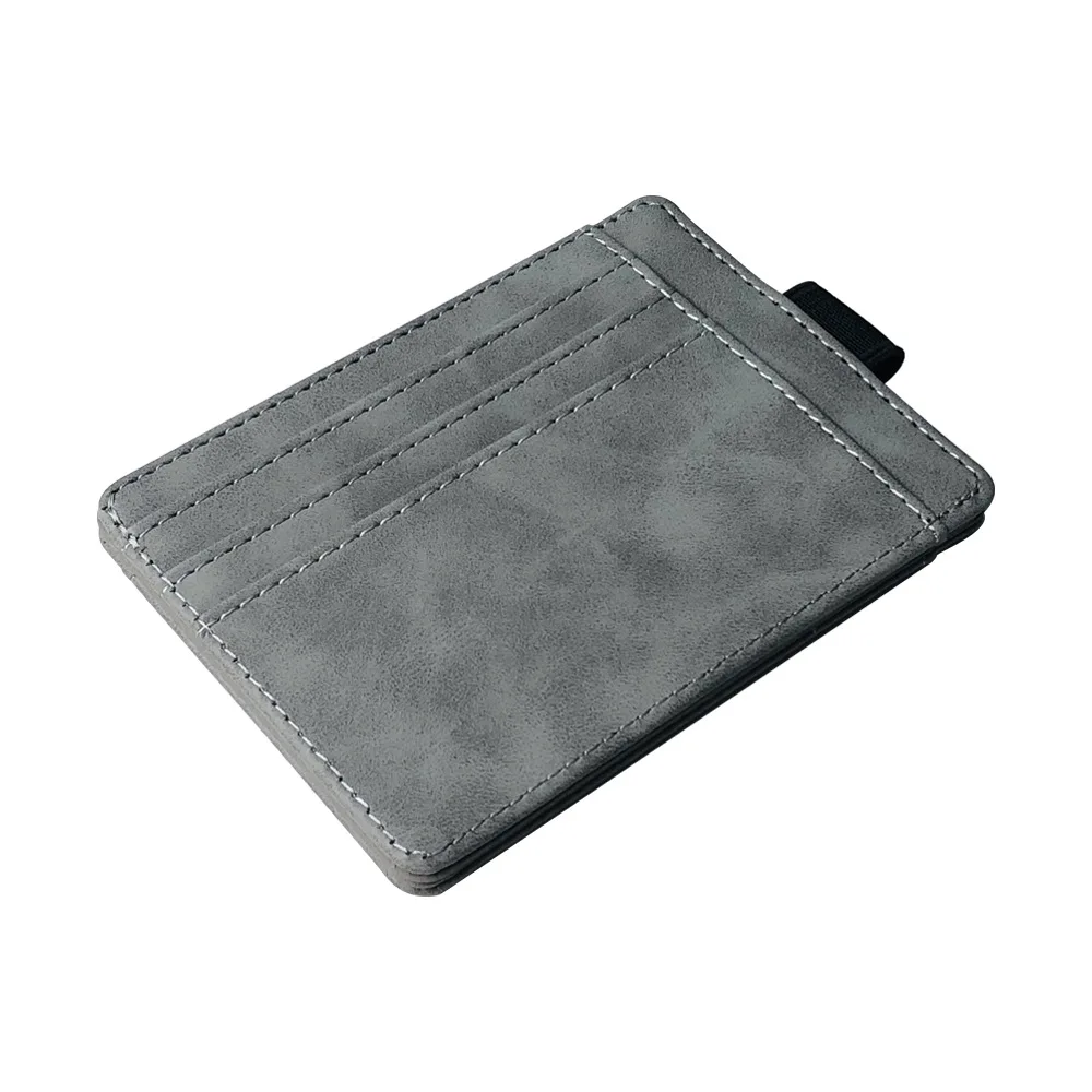 Портативный мини мужской кожаный кредитный держатель для карт, тонкая эластичная лента, бизнес держатель для карт, мужской кошелек, кошелек для монет, кошелек для женщин - Цвет: Gray