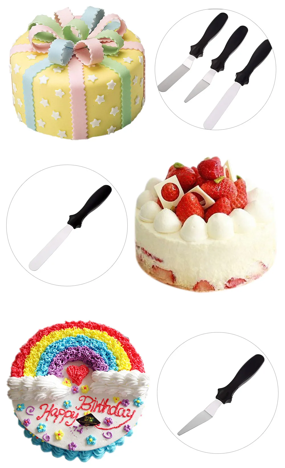 3pcs Stainless Steel DIY Cake Cream Spread Decorating Smudge Tool