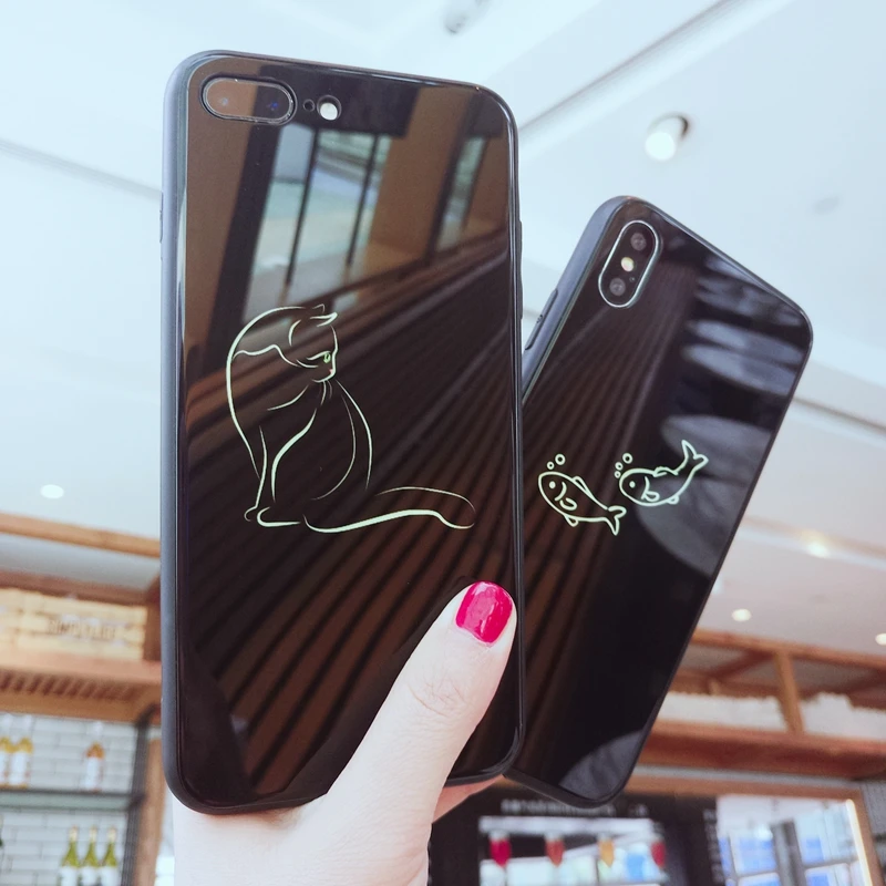 Закаленное стекло чехол для iphone Xs Max светящиеся узоры tpu боковые ПК чехлы Xr coque 6 7 8