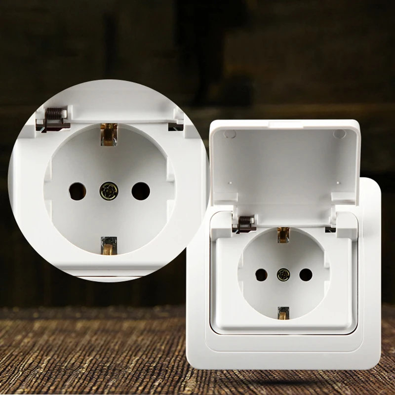 

New EU Regulations Standard Wall Power Outlet Splash Socket With Cover Waterproof OA810FC Outdoors Cover Wall Socket 16A 250V