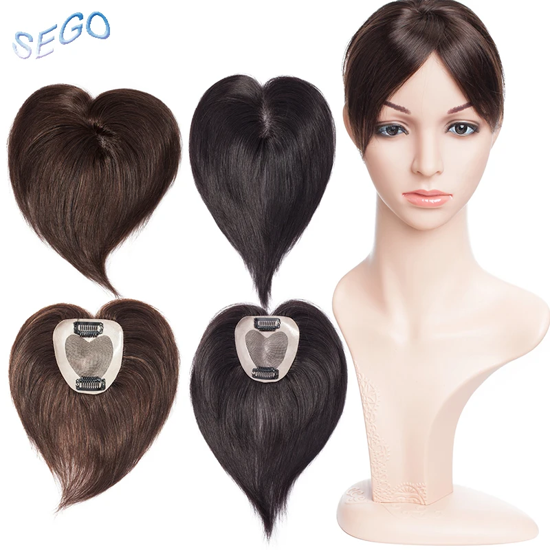 

SEGO 6 Inches 7*8 Mono and PU Straight Hair Topper Toupee For Women Pure Color Hair Pieces With 2 Clip-in Non-Remy Hair Pieces