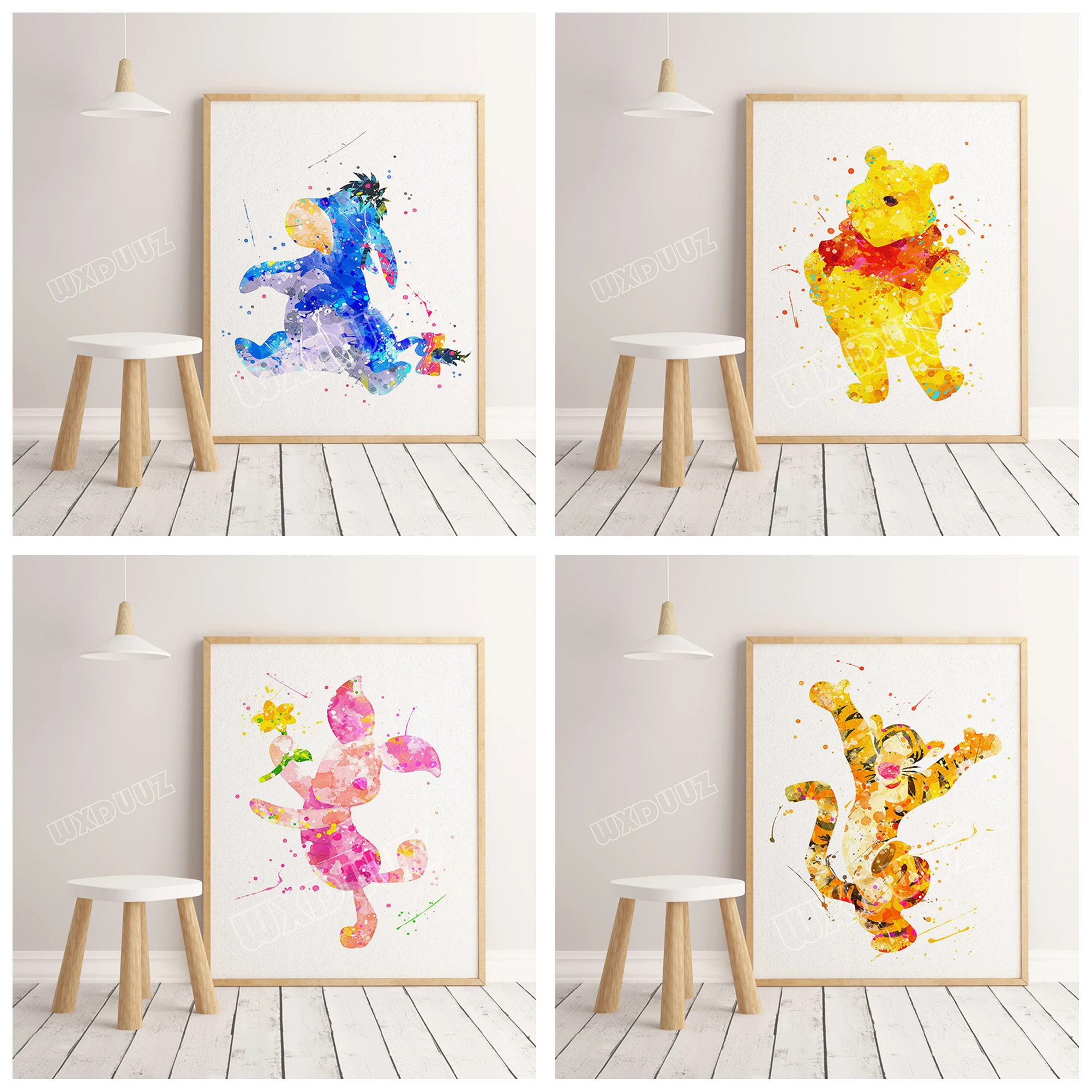 

Winnie the Pooh Watercolor Wall Art Deco Nursery Kids Room Cartoon Art Decor posters wall art canvas painting #K280