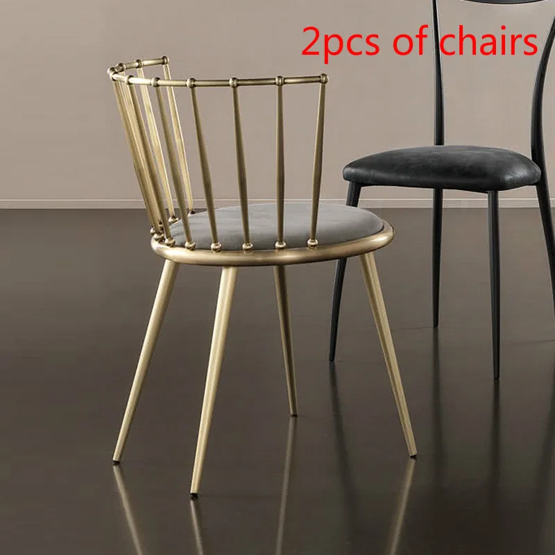 

2 pcs Fashion Nordic Gold Iron Chair modern design dressing table chairs metal steel chair makeup stool Multicolor mat