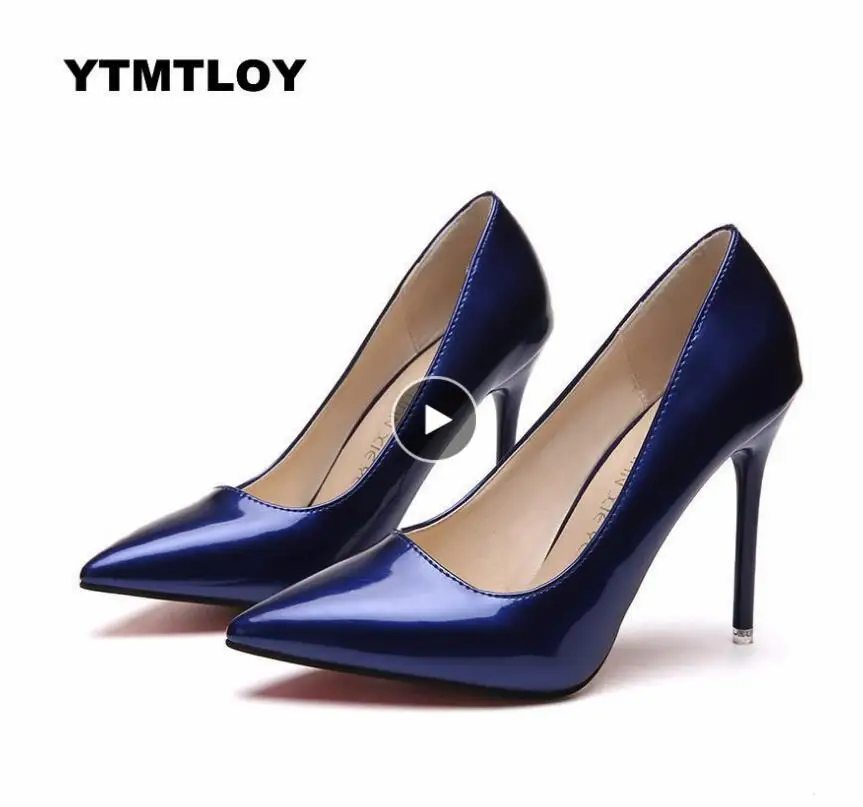 Plus Size 34-44 Women Shoes Pointed Toe Sexy Pumps Patent Leather Dress High Heels Boat Shoes Wedding Shoes Zapatos Mujer White afbeelding
