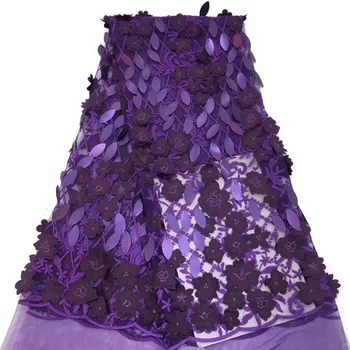 

High Quality African Lace Fabric Net 2019 French Lace Fabric Tulle With 3d Sequins Purple Nigerian Lace Fabric For Wedding C12