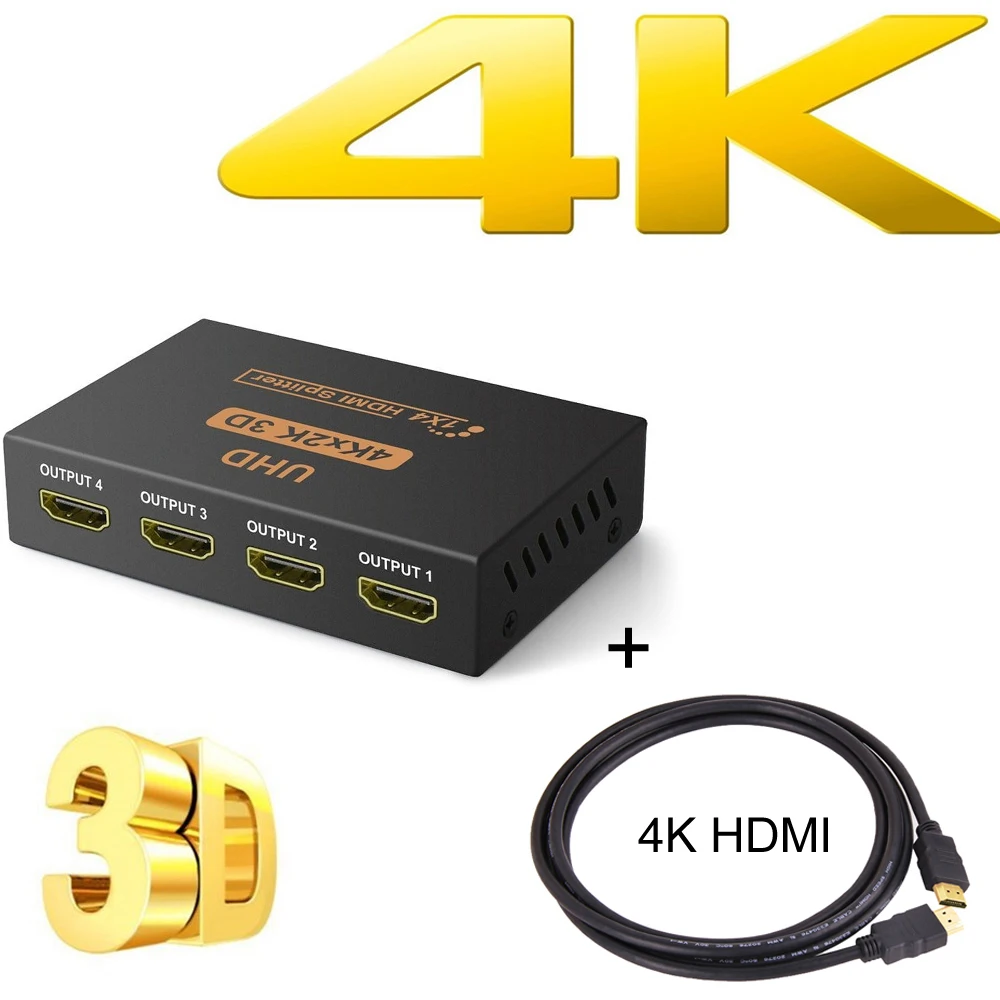 3D 4K HDMI сплиттер Full HD 1080p видео адаптер 4K X 2K HDMI сплиттер 1X2 1X4 двойной дисплей для PS3 Xbox PC STB tv Box HD tv DVD - Цвет: 1x4 with HDMI Cable