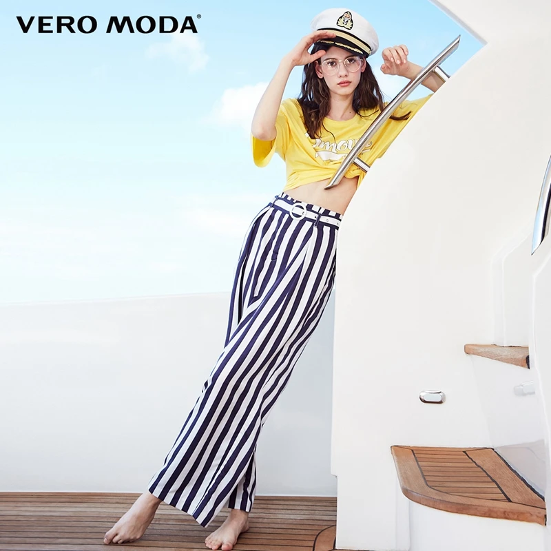 

Vero Moda summer new striped waist decoration nine pants women | 318250526