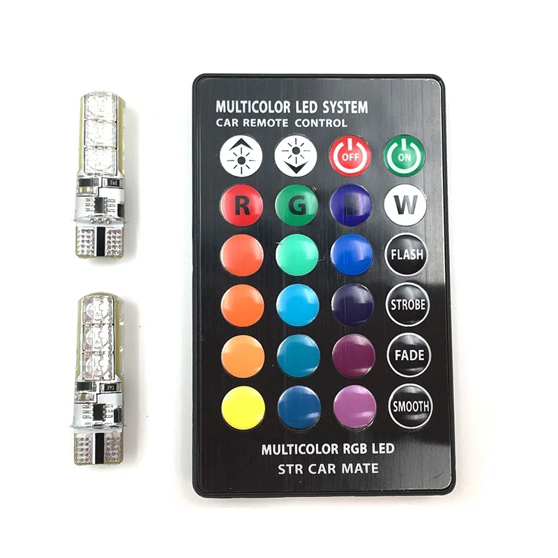 2pcs 5050 SMD RGB LED T10 W5W 194 168 Auto Car Wedge Side Light Multi Color
