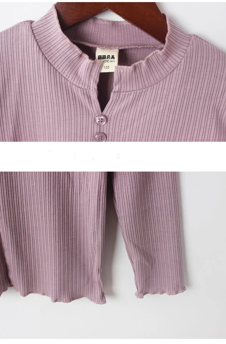 Осенняя трикотажная рубашка для девочек хлопковые топы с длинными рукавами, модная детская одежда г. Белая, коричневая, розовая Базовая Блузка для детей-подростков от 4 до 14 лет