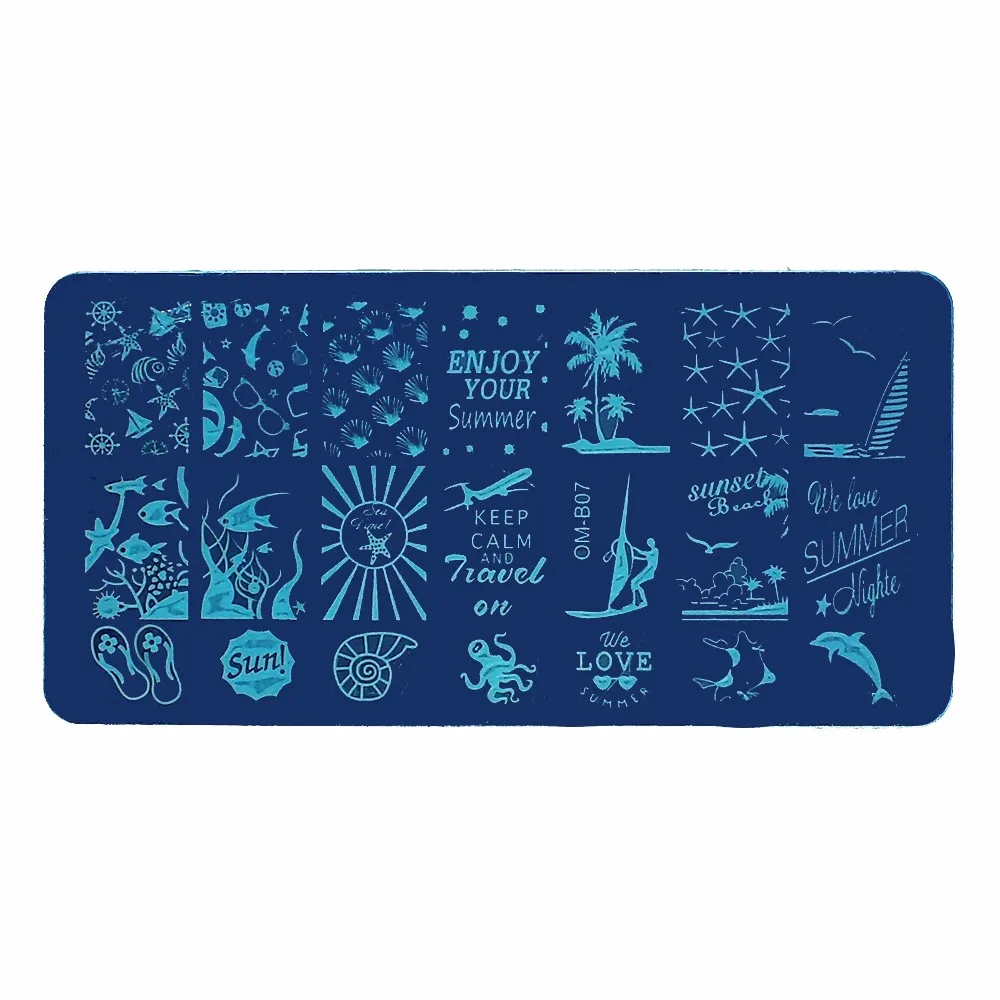 1 Piece Nail Art Stamping Plates Template Coconut Tree Fish Design Image Pattern Print Transfer Nail Template Beach Style OM-B07 (3)