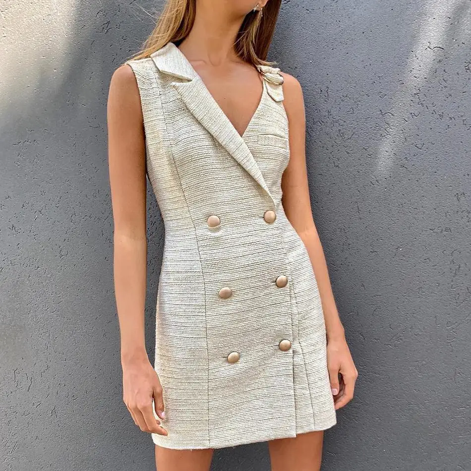 

2019 Newest Celebrity Evening Party Bodycon Dress Women Sleeveless V-Neck Button Sexy Nightclub Mini Dress Women Vestidos