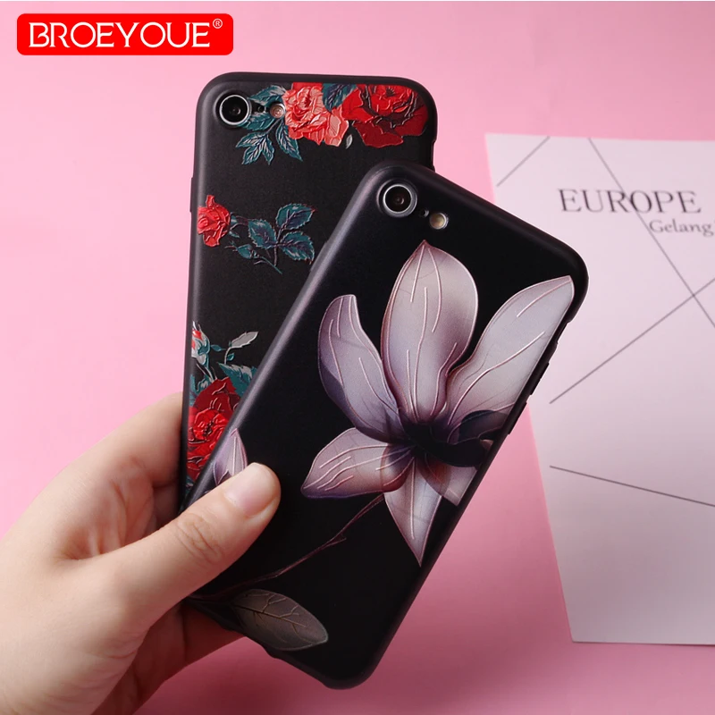 

Soft TPU Cases For iPhone 7 X 6 8 XS Max 6S XR 7 Plus 6S Plus Silicone Black Floral Matte Patterned Cover For Redmi Note 5 4X 4A