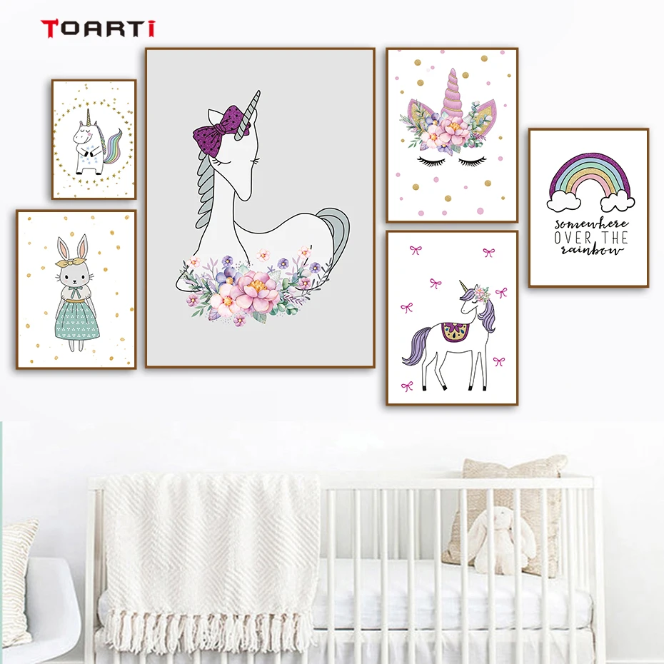 

Cartoon Cute Unicorns Animal Posters & Prints Canvas Art Painting Art Wall Picture Nordic Style Modern Kids Room Livingroom Deco