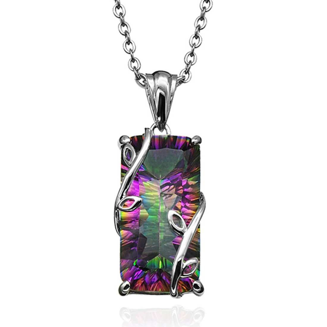 

2018 Fashion Natural Fire Rainbow Mystic Necklace Charm Solid CZ Vintage Necklace Women Jewelry
