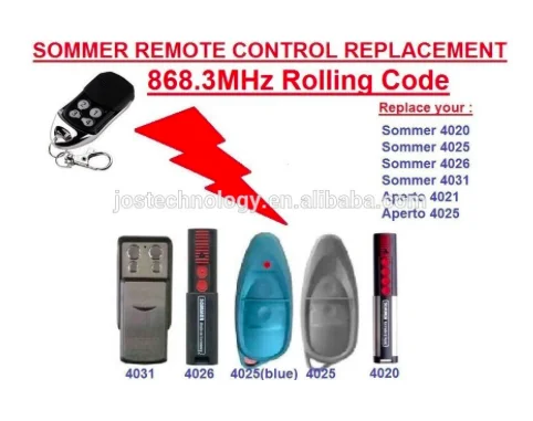 

Sommer remote control replacement 868.3MHZ 4020 4025 4031 rolling code