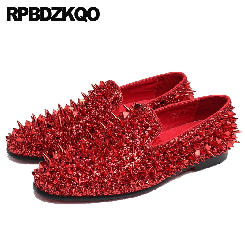 Red Runway Prom Rivet Handmade Glitter Spike Men Shoes Luxury Brand Dandelion Loafers Stud Sequin Fashion Hip Summer|Men's Casual Shoes| - AliExpress