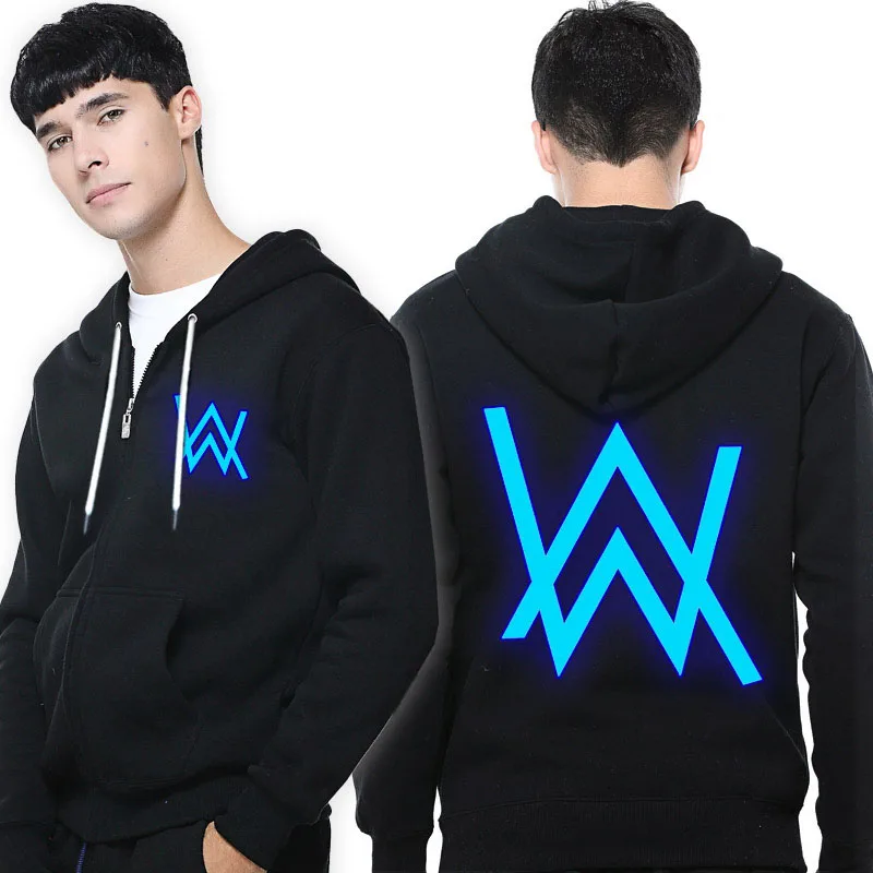 2018 Cool Luminous Alan Walker Faded Hoodie Black Zip up Sweatshirt  For Men Boy