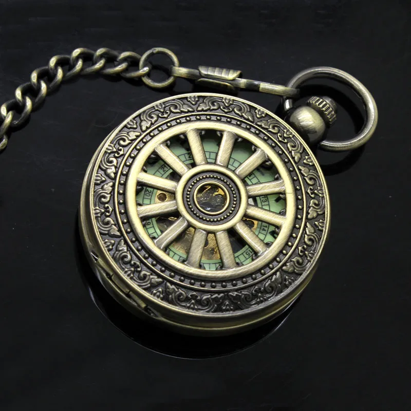 Светящийся в темноте винтажный механический скелет полый кулон ожерелье цепь аналоговый ручной Ветер карманные часы для мужчин женщин Подарки для детей
