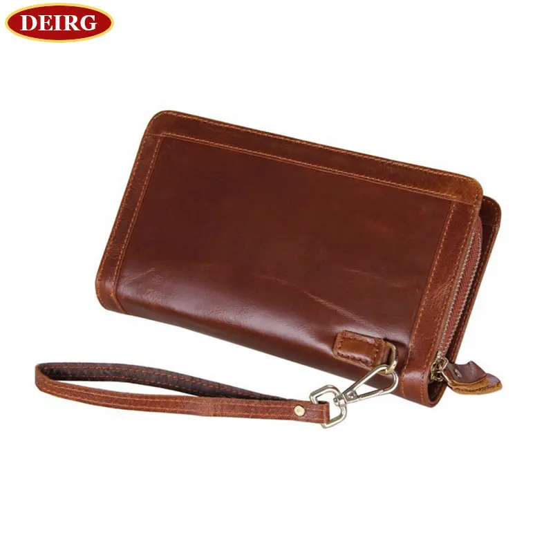 

Brown Genuine Leather Double Bronzy Zipper Durable Long Wallet Checkbook Purse Clutch Bag # PR088023B-1