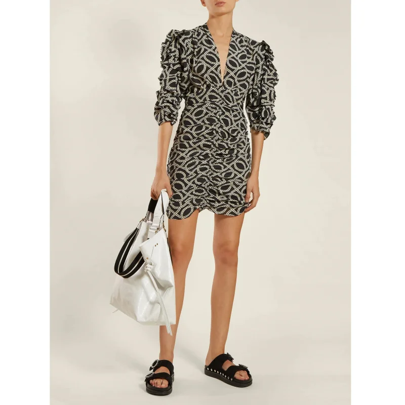 

Black pattern printed silk bag hip sexy mini dress 2019 High grade Party Beach Dress