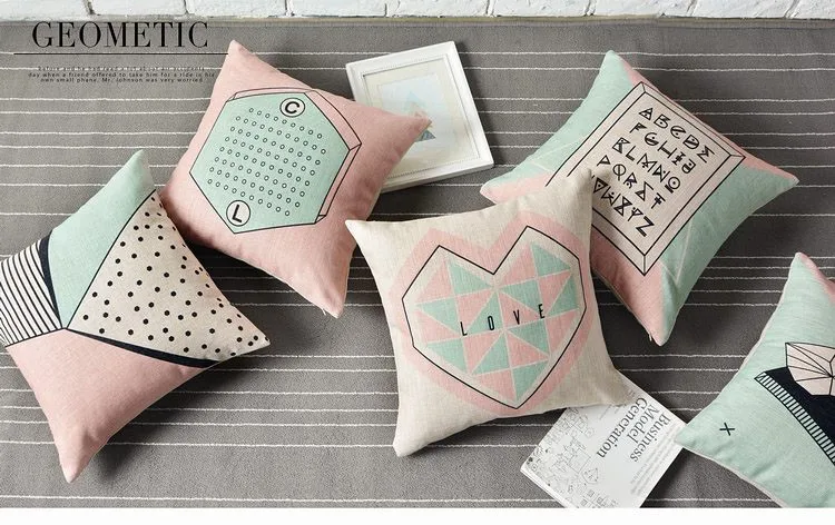Simple England Nordic Geometric Pillow cushions deer lumbar waist pillow linen pillowcase sofa cushion home decorative Pillows