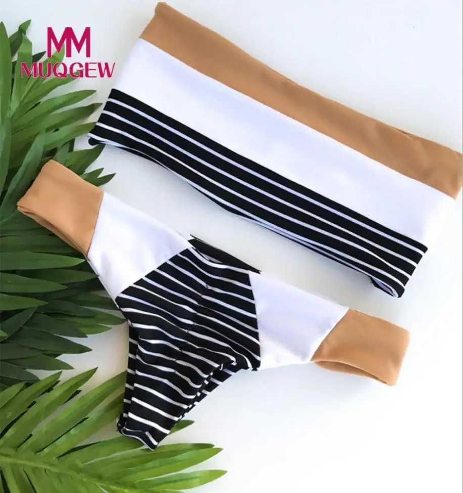 

MUQGEW 2018 Swimwear Women Swimsuits Two Sides Stripe Bikini Sets 2 Piece Swim Wear Women Summer Swim Surfing Clothes Bikinis