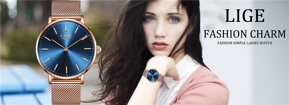 LIGE женские часы модные женские кварцевые часы ультра-тонкий ремешок из нержавеющей стали водонепроницаемые наручные часы подарок для девушки часы