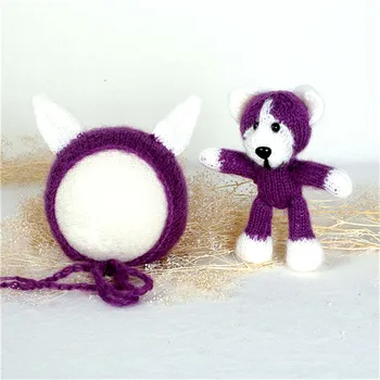 Economici Bambino Lupo Cofano Neonato Ragazzo Lupo Cofano Del Bambino Del Cappello Di Corrispondenza Giocattolo Set Handmade Crochet Mohair Ragazza Cappello Photography Oggetti Di Scena
