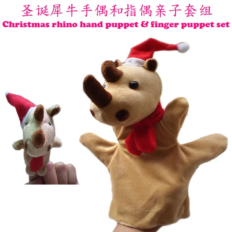 

2 pcs/lot, Christmas rhino hand puppet & rhino finger puppet set,Christmas educationa puppet,Christmas gift, baby plush toys, t