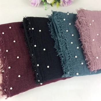 

Pearls Crinkle Cotton Viscose Women Shawls And Scarves Soft Feel Muslim Hijab 2018 New Arrival 10pcs