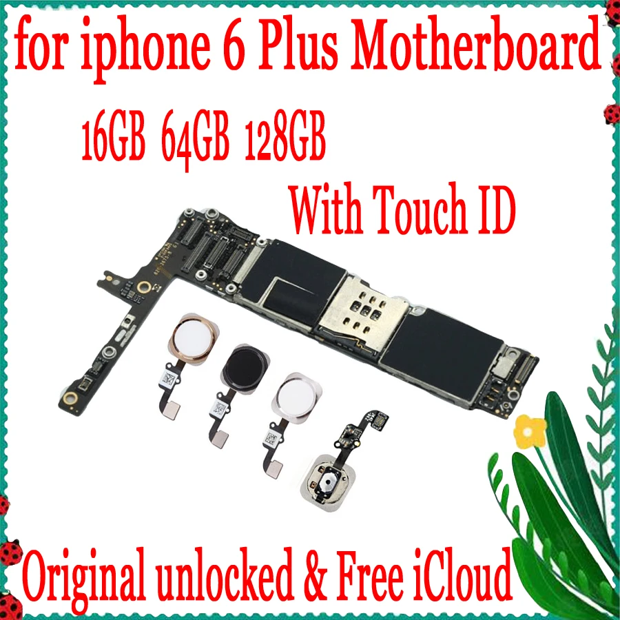 

100% Original For iphone 6 plus Motherboard with/without Touch ID, Factory unlocked for iphone 6 plus Mainboard with Free iCloud
