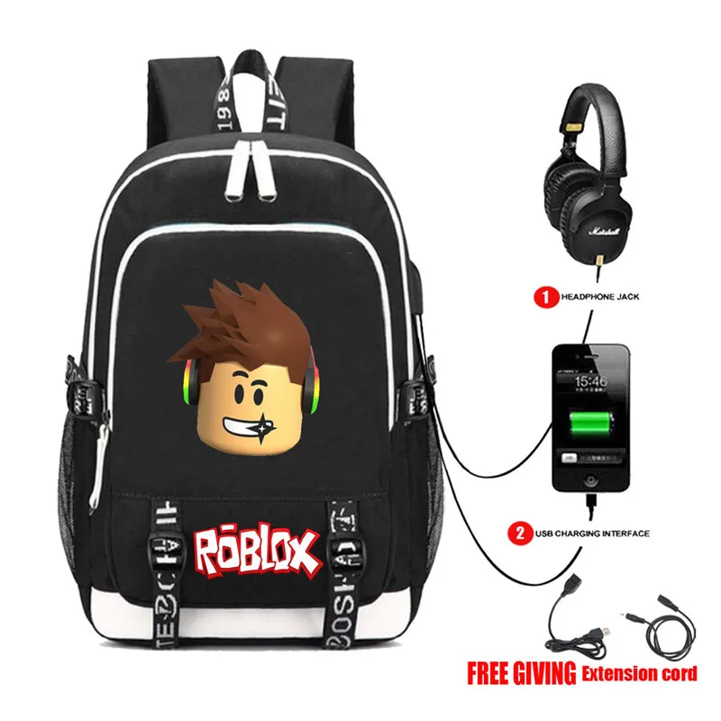 

Game Roblox R Backpack USB Charging Port And Headphone Teenagers School Bag travel Unisex Backpack