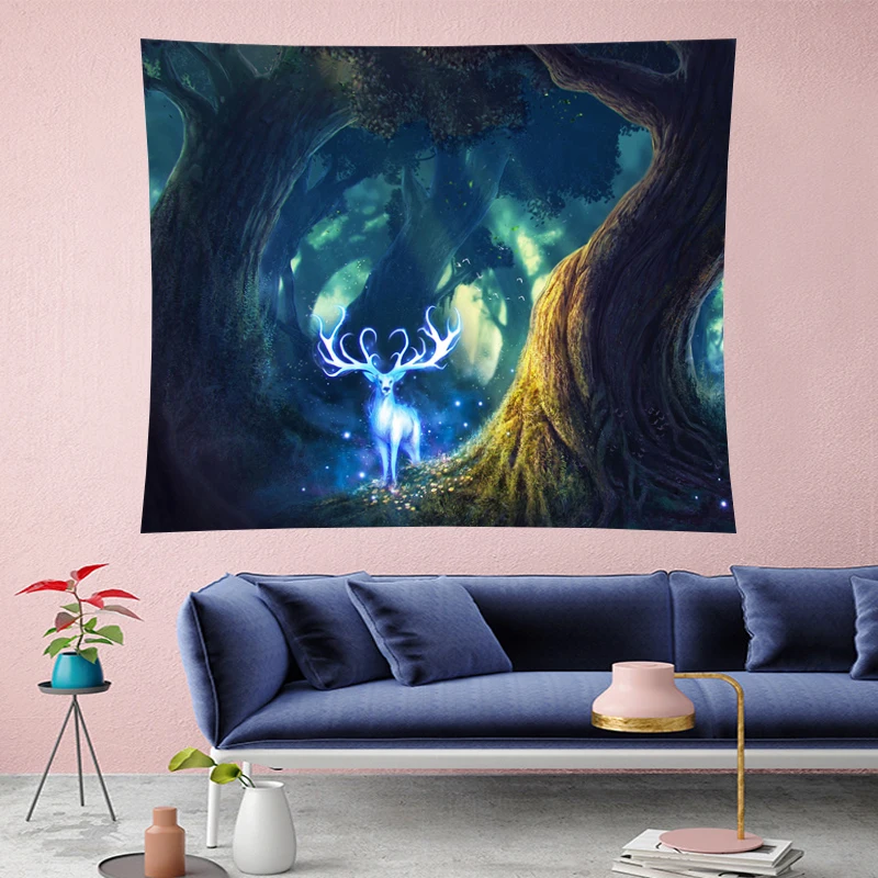 

Pesonality Elk wall hanging personality wall hanging elk Tapestry Hanging Home Decor kids Wall Hanging Forest Starry Tapestries