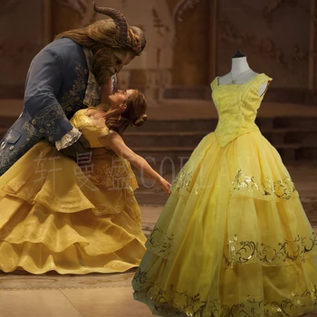 

New Arrival Moive Beauty And The Beast Princess Belle beautiful Yellow princess dress Customized Cosplay Costume for adult woman