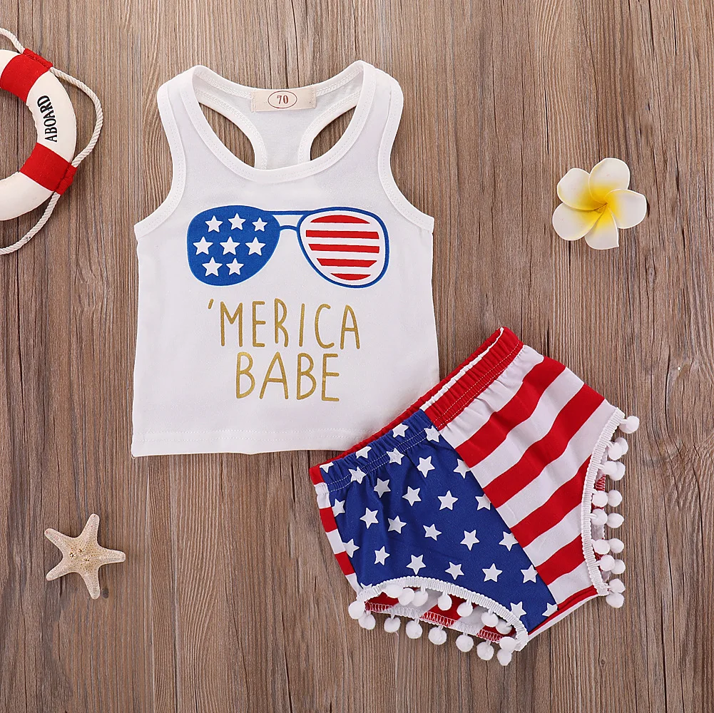 

Independence day flag girls sets toddler christmas outfit baby girl clothes 2019 korean fashion cotton sleeveless pullover