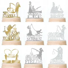 Персонализированные Свадебные топперы для торта для рыбной ловли жениха и невесты, пара Mr& Mrs Золотое серебряное зеркало на заказ из дерева в деревенском стиле торты украшения