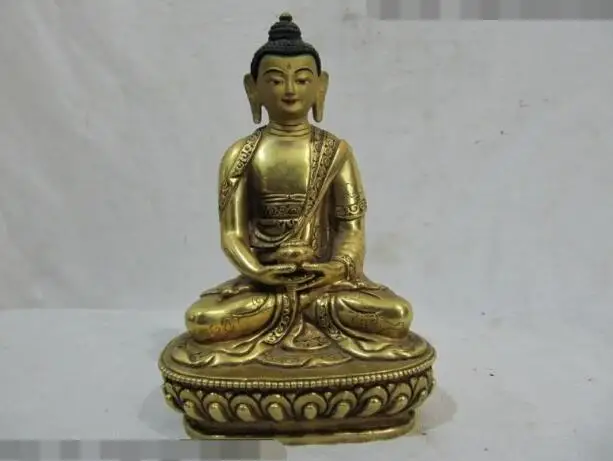 

S5471 5"Tibet temple 100% Pure Bronze 24K Gold Gild Hold Bowl Sakyamuni Buddha Statue