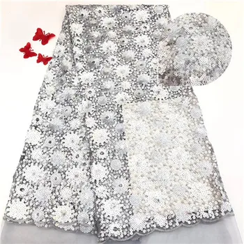 

New Arrival Sequins Lace Fabrics African Nigerian Tulle Mesh Lace Fabric for Wedding french tulle Lace Fabrics with Sequins