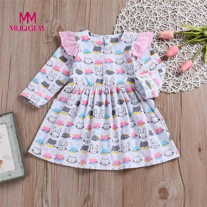 

baby girl summer clothes Cartoon Animals Rabbit Print Princess Character Ruched Dresses Outfits robes d'enfants pour les filles