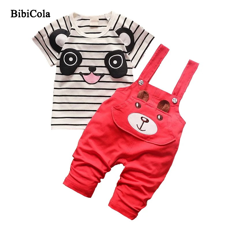BibiCola/комплекты летней одежды для мальчиков с мультипликационным принтом 2 шт. одежда с пандой для маленьких мальчиков, летний комплект одежды для маленьких мальчиков спортивные Костюмы детская одежда