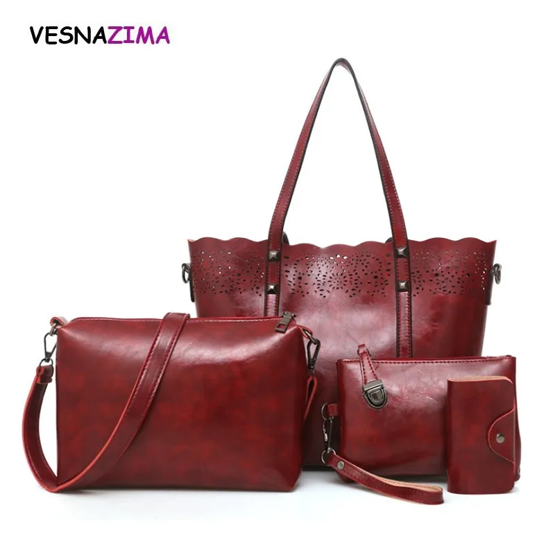 

2018 New Women Bags Set 4Pcs Leather Handbag Women Large Tote Bag Ladies Shoulder Bag Hollow Out Handbag Purse Sac a Main W725Z