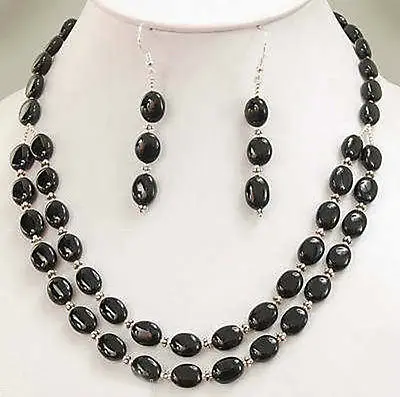 

hot sell new - Beautiful! Natural Black Onyx Necklace +Earring Set>>18K GP Plated gold Bridal wide watch wings queen JEWE (A04