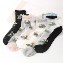 Новинка, 5 пар/партия, Весенняя Роза, цветы, прозрачные, красивые короткие носки, женские, mujer, Нескользящие, японские, тонкие, милые, милые, сетчатые, Bas